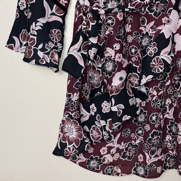 NWT Ella Moon Lena Ruffled Sleeve V- Neck Wrap Dress Women's Medium Maroon,Black - Picture 13 of 16